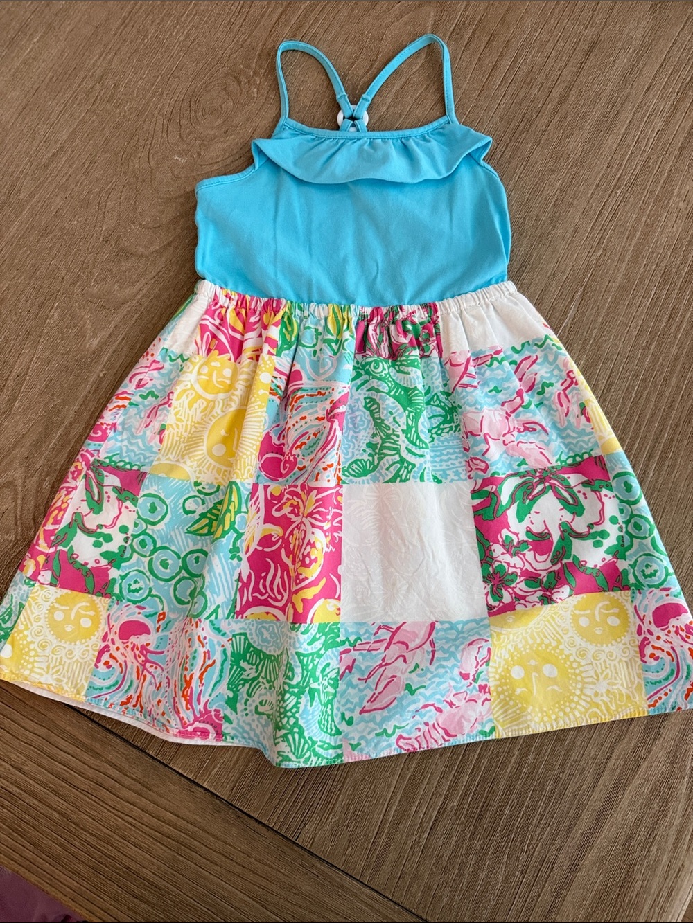 Lilly Pulitzer Kids Turquoise Top Multi-Color Patchwork Girls' Dress
